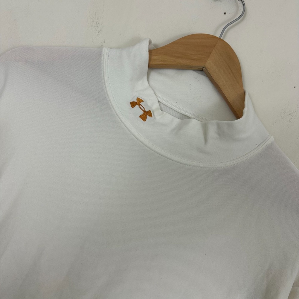 Under Armour Shirt White Gold Logo Long Sleeve Mock Neck Base Layer Mens XL